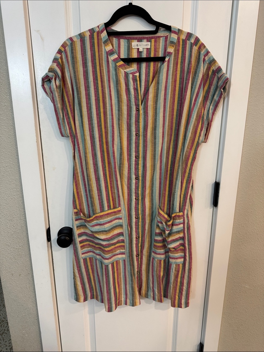 Lou & Grey Multicolor Striped Button-Front Mini Dress